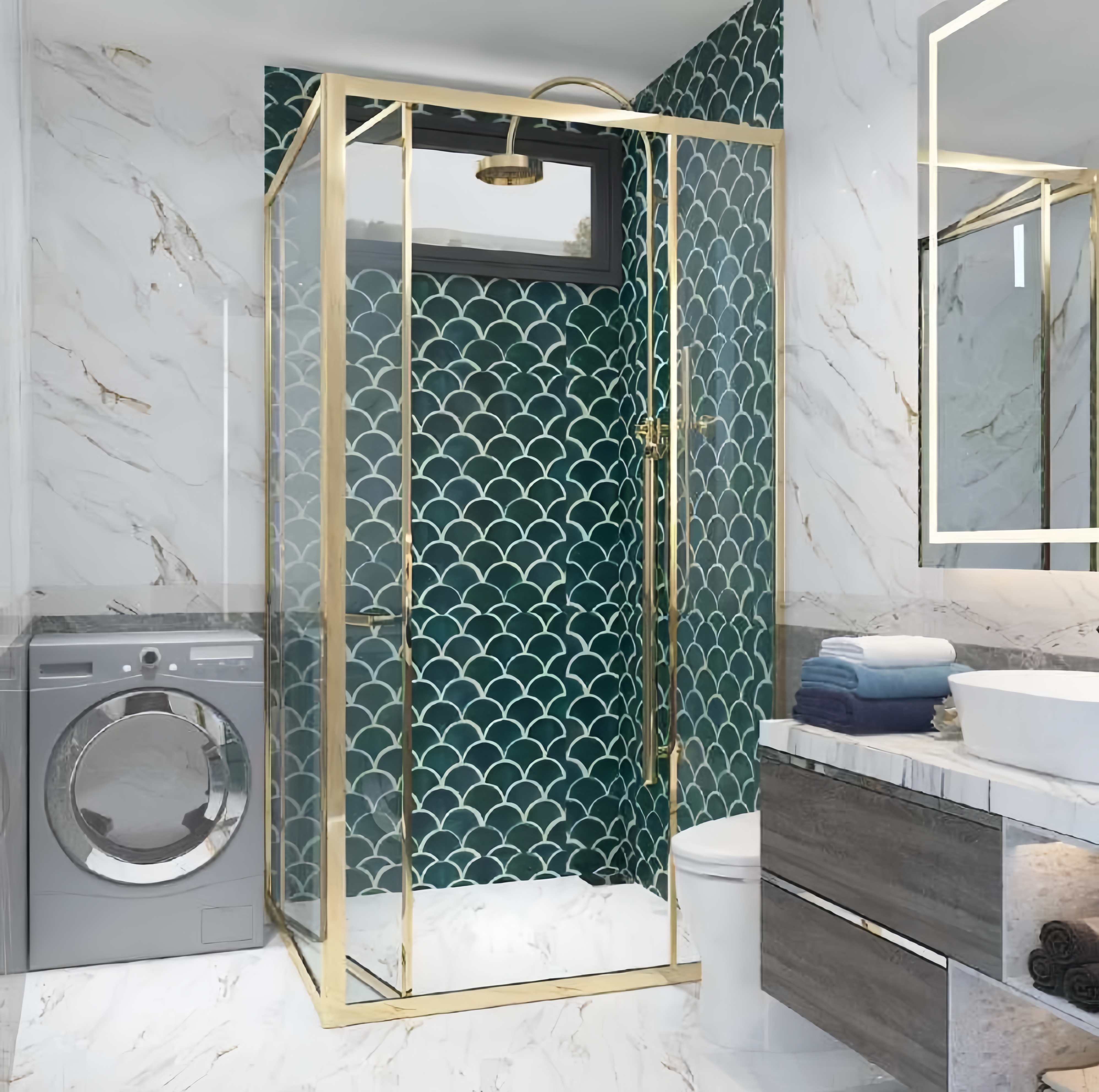 PHÒNG TẮM KÍNH CAO CẤP GÓC 90° CỬA LÙA XẾP - NHẬP KHẨU